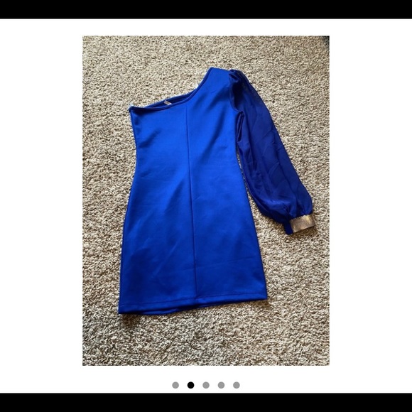 Royal Blue Dress with Sheer Sleeve - Picture 2 of 4